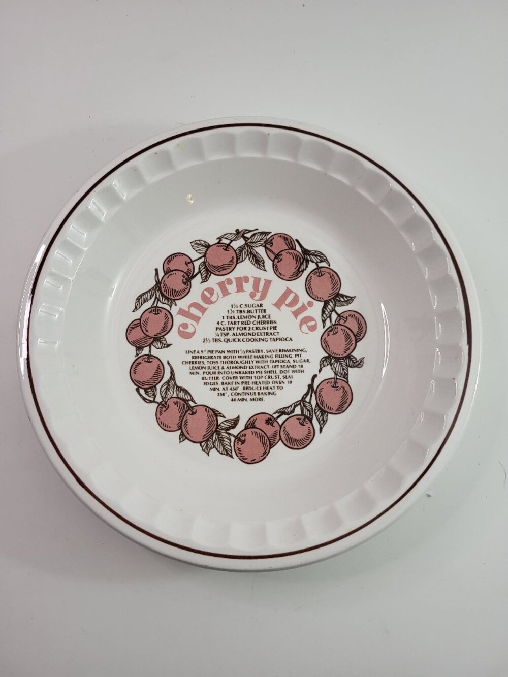 Vintage Sunnycraft Sunstone Collection Cherry Pie Baker Ceramic Dish Korea Retro
